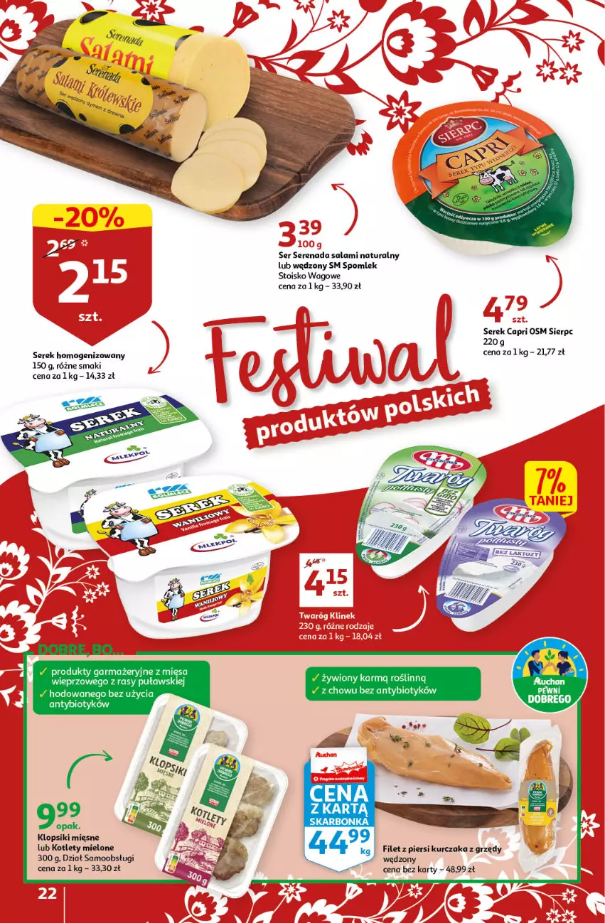 Gazetka promocyjna Auchan - Gazetka Rewelacyjne Marki Auchan Hipermarket Auchan - ważna 26.01 do 01.02.2023 - strona 22 - produkty: Filet z piersi kurczaka, Klopsiki, Kotlet, Kurczak, Salami, Ser, Serek, Serek homogenizowany