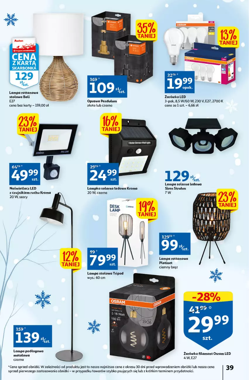 Gazetka promocyjna Auchan - Gazetka Rewelacyjne Marki Auchan Hipermarket Auchan - ważna 26.01 do 01.02.2023 - strona 39 - produkty: Lampa, Lampa stołowa, Naświetlacz, Naświetlacz LED, O nas, PLATINET
