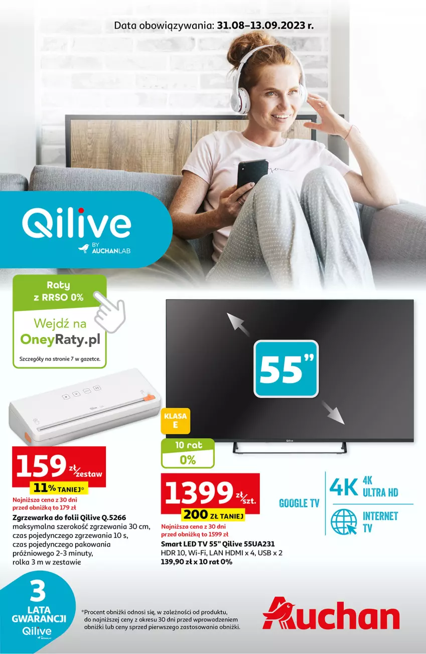 Gazetka promocyjna Auchan - Gazetka Qilive BY AUCHANLAB Hipermarket Auchan - ważna 31.08 do 13.09.2023 - strona 1 - produkty: LED TV, Nuty, Warka