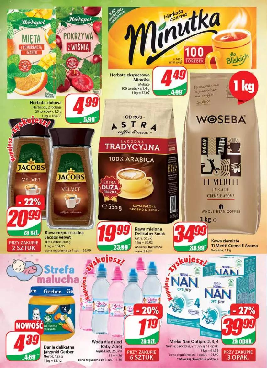 Gazetka promocyjna Dino - Gazetka 18 - ważna 04.05 do 09.05.2023 - strona 4 - produkty: Dzieci, Fa, Gerber, Herbapol, Herbata, Jacobs, Jacobs Velvet, Kawa, Kawa mielona, Kawa rozpuszczalna, Kawa ziarnista, Mleko, NAN Optipro, Velvet, Woda, Woseba