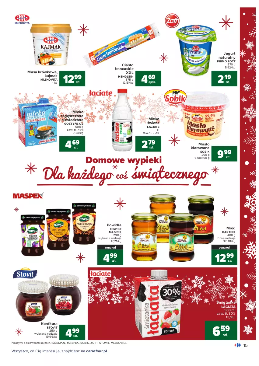 Gazetka promocyjna Carrefour - Gazetka Carrefour - ważna 13.12 do 19.12.2021 - strona 15 - produkty: Ciasto francuskie, Jogurt, Jogurt naturalny, Masa krówkowa, Masło, Masło klarowane, Miód, Mleko, Mleko zagęszczone, Mlekovita, Zott