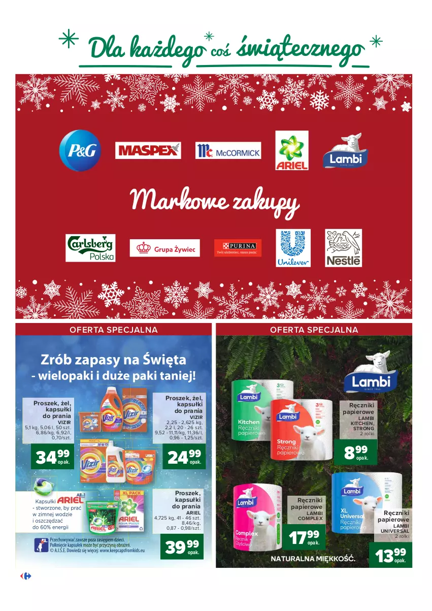 Gazetka promocyjna Carrefour - Gazetka Carrefour - ważna 13.12 do 19.12.2021 - strona 30 - produkty: Ariel, Kapsułki do prania, Papier, Ręcznik, Ręczniki papierowe, Rolki, Vizir
