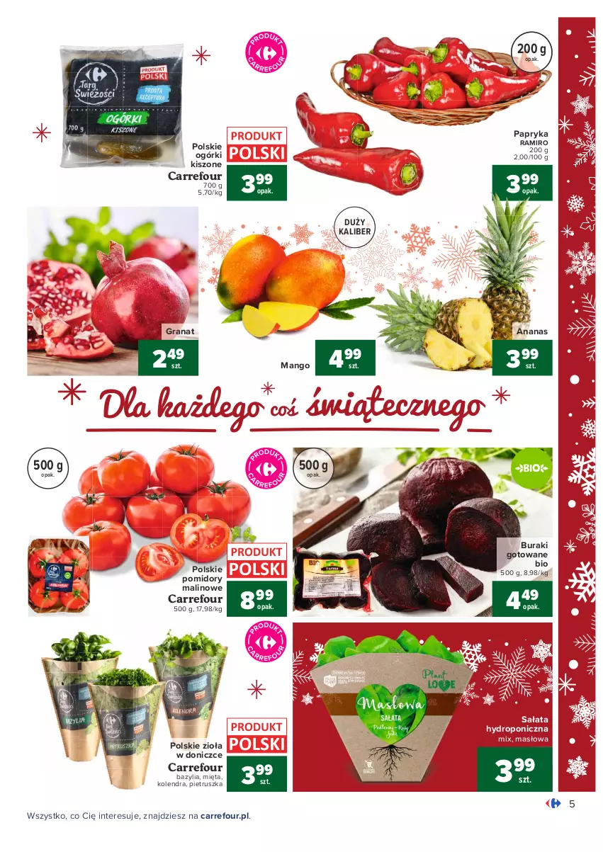 Gazetka promocyjna Carrefour - Gazetka Carrefour - ważna 13.12 do 19.12.2021 - strona 5 - produkty: Ananas, Bazyl, Bazylia, Buraki, Gra, Granat, Kolendra, Mango, Masło, Mięta, Papryka, Pietruszka, Pomidory, Sałat, Zioła w doniczce