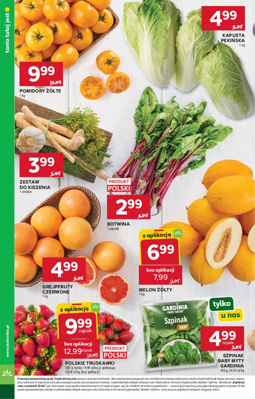 Gazetka promocyjna Stokrotka - Supermarket - ważna 11.06 do 17.06.2026 - strona 10 - produkty: Grejpfrut, Melon, Mięso, Optima, Owoce, Pomidory, Szpinak, Truskawki, Warzywa