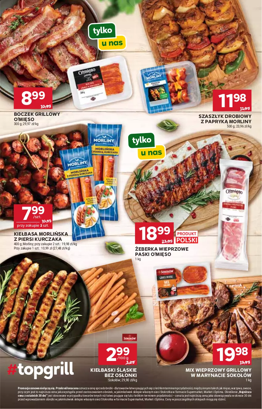 Gazetka promocyjna Stokrotka - Supermarket - ważna 11.06 do 17.06.2026 - strona 16 - produkty: Boczek, Grill, Kiełbasa, Kiełbaski śląskie, Kurczak, Mięso, Morliny, Optima, Owoce, Sok, Sokołów, Warzywa