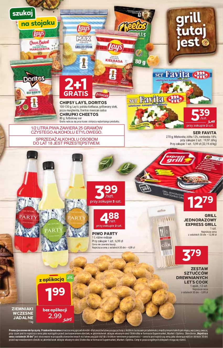 Gazetka promocyjna Stokrotka - Supermarket - ważna 11.06 do 17.06.2026 - strona 17 - produkty: Cheetos, Chipsy, Chrupki, Fa, Favita, Gra, Grill, Kiełbasa, Lay’s, Mięso, Mleko, Mlekovita, Optima, Owoce, Piwa, Piwo, Pizza, Pizza margherita, Salsa, Ser, Stek, Warzywa, Zestaw sztućców, Ziemniaki