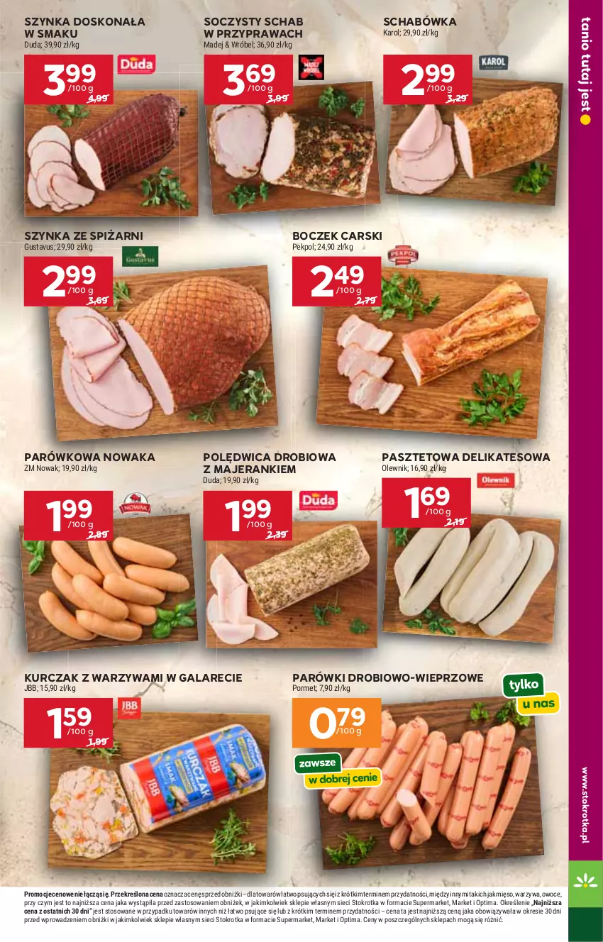 Gazetka promocyjna Stokrotka - Supermarket - ważna 11.06 do 17.06.2026 - strona 19 - produkty: Boczek, Cars, Duda, Gala, Kurczak, Mięso, NOWAK, Olewnik, Optima, Owoce, Parówki, Pasztet, Pekpol, Polędwica, Por, Szynka, Warzywa