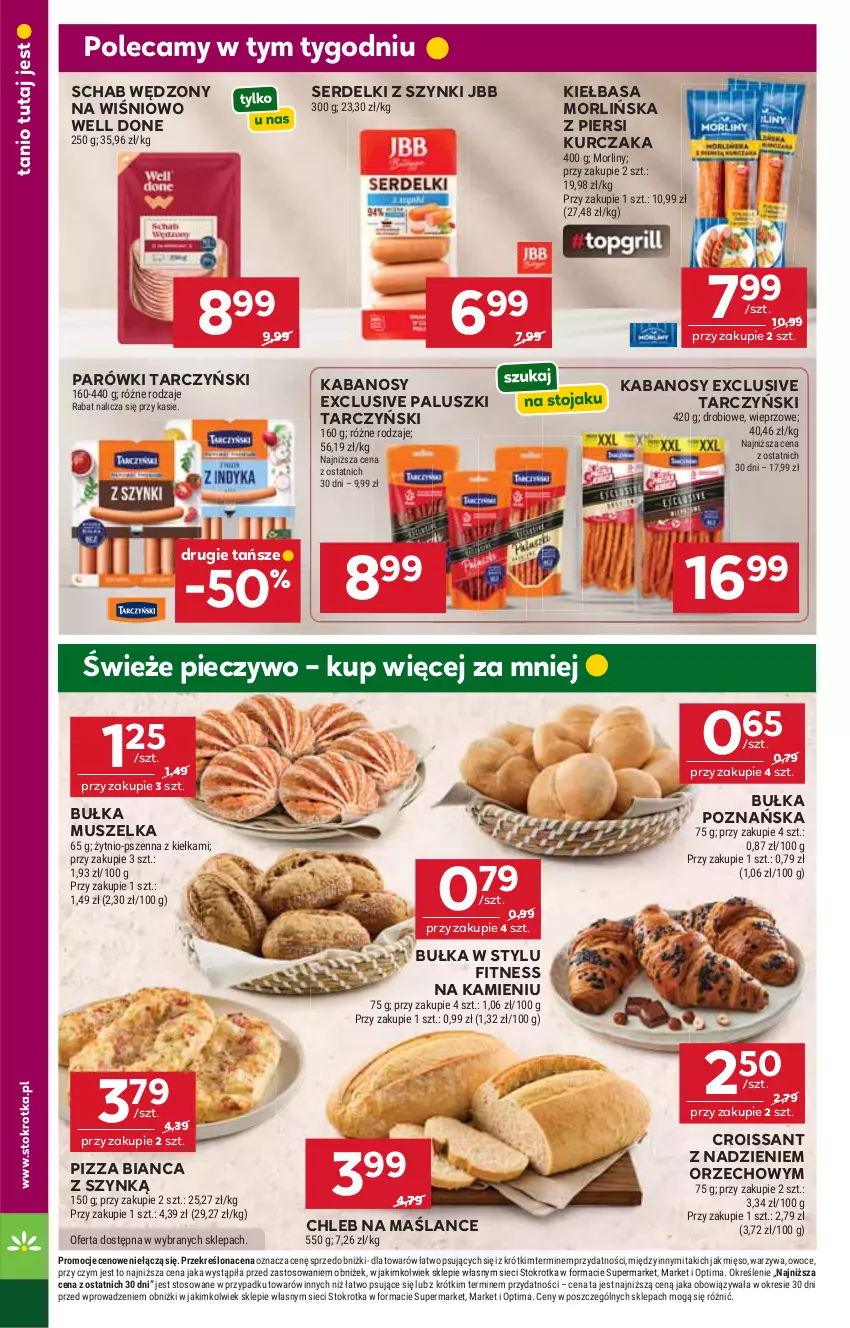 Gazetka promocyjna Stokrotka - Supermarket - ważna 11.06 do 17.06.2026 - strona 20 - produkty: Bułka, Chleb, Croissant, Kabanos, Kiełbasa, Kurczak, Mięso, Morliny, Mus, Optima, Owoce, Parówki, Piec, Pieczywo, Pizza, Ser, Serdelki, Tarczyński, Warzywa