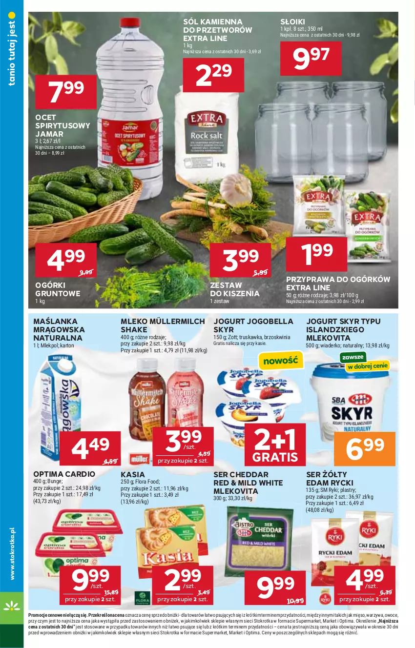 Gazetka promocyjna Stokrotka - Supermarket - ważna 11.06 do 17.06.2026 - strona 22 - produkty: Bell, Bella, Cheddar, Edam, Flora, Gra, Grunt, Isla, Jogobella, Jogurt, Kasia, Maślanka, Mięso, Mleko, Mlekovita, Müller, Müllermilch, Ocet, Optima, Optima Cardio, Owoce, Ser, Sól, Warzywa, Zott