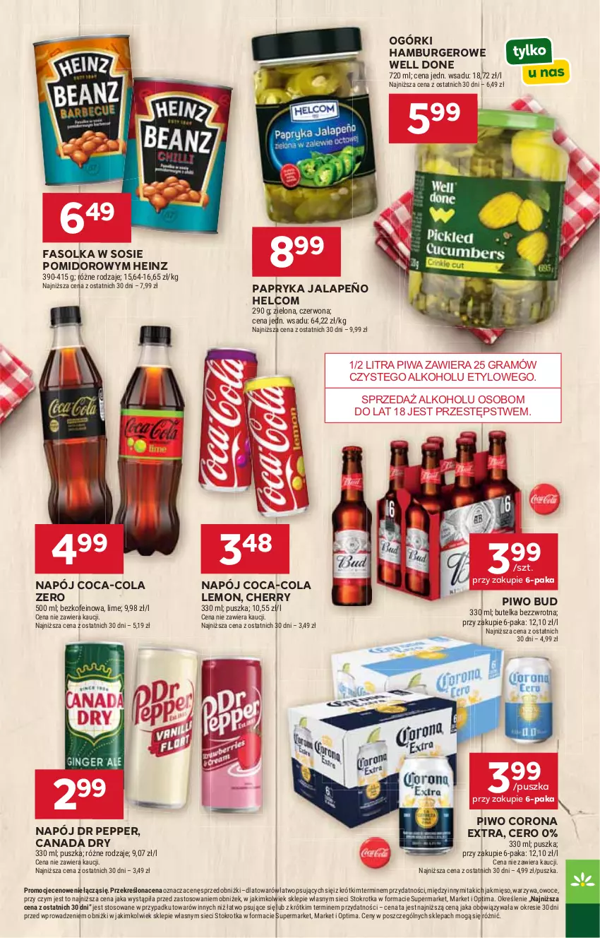 Gazetka promocyjna Stokrotka - Supermarket - ważna 11.06 do 17.06.2026 - strona 37 - produkty: Burger, Coca-Cola, Corona Extra, Fa, Gra, Hamburger, Heinz, HELCOM, Mięso, Napój, Optima, Owoce, Papryka, Papryka jalapeño, Piwa, Piwo, Sos, Warzywa