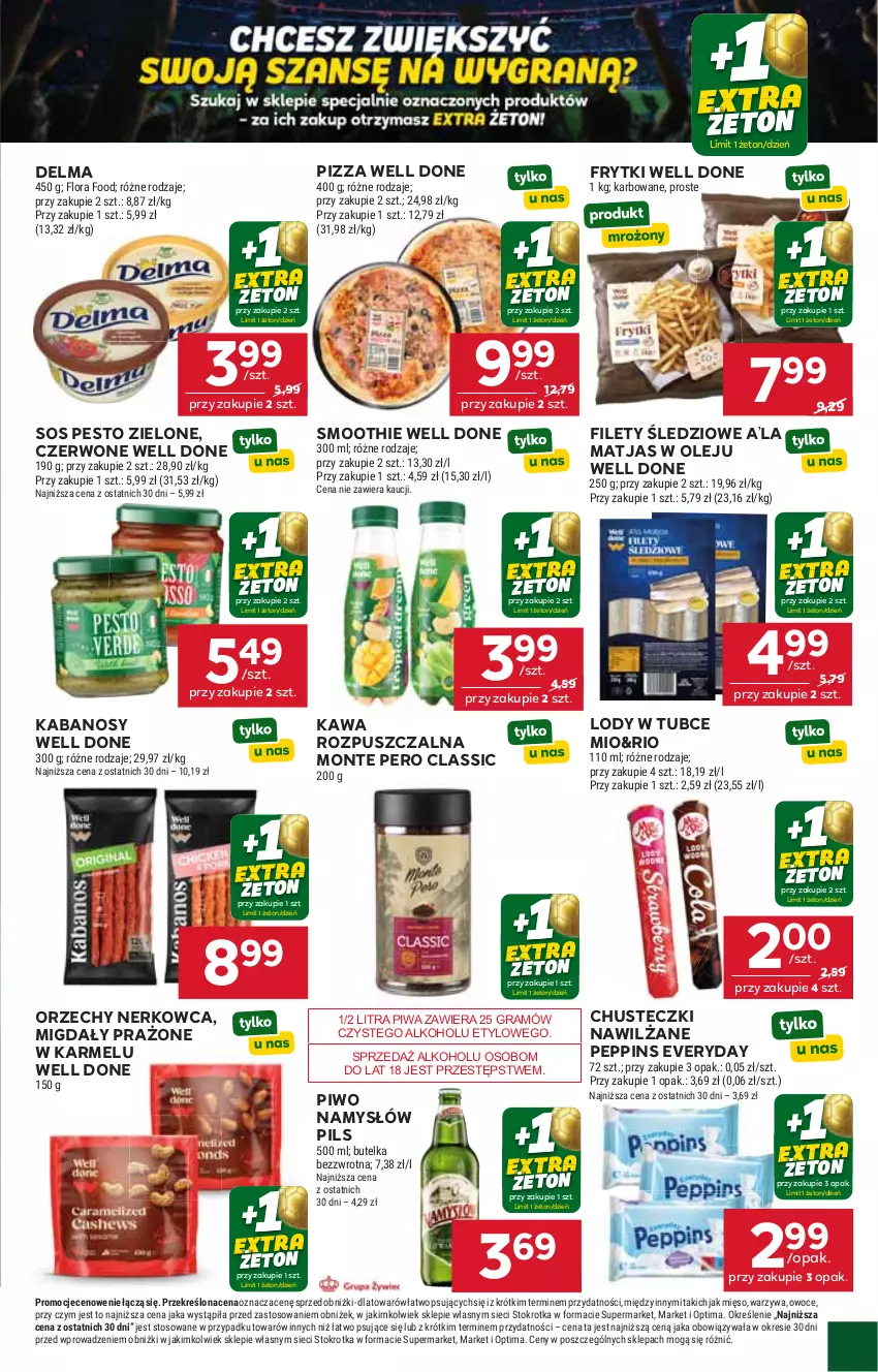 Gazetka promocyjna Stokrotka - Supermarket - ważna 11.06 do 17.06.2026 - strona 7 - produkty: Chusteczki, Delma, Flora, Frytki, Gra, Kabanos, Kawa, Kawa rozpuszczalna, Lody, Matjas, Mięso, Migdały, Monte, Namysłów, Olej, Optima, Owoce, Pesto, Piwa, Piwo, Pizza, Smoothie, Sos, Warzywa