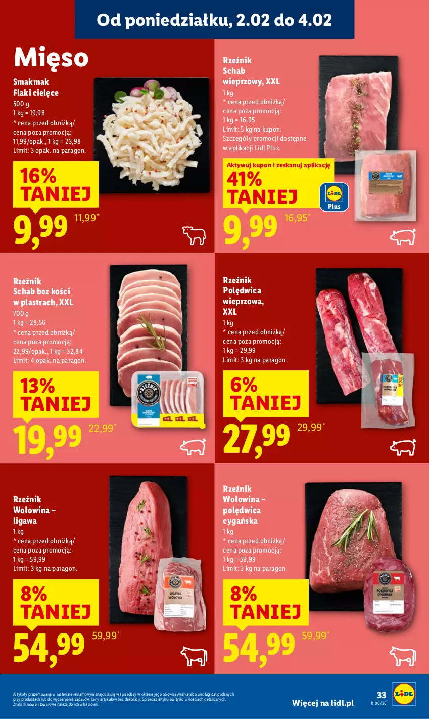 Gazetka promocyjna Lidl - GAZETKA - ważna 02.02 do 04.02.2026 - strona 33 - produkty: Flaki, Mięso, Polędwica, Schab bez kości, Schab wieprzowy, Wołowina