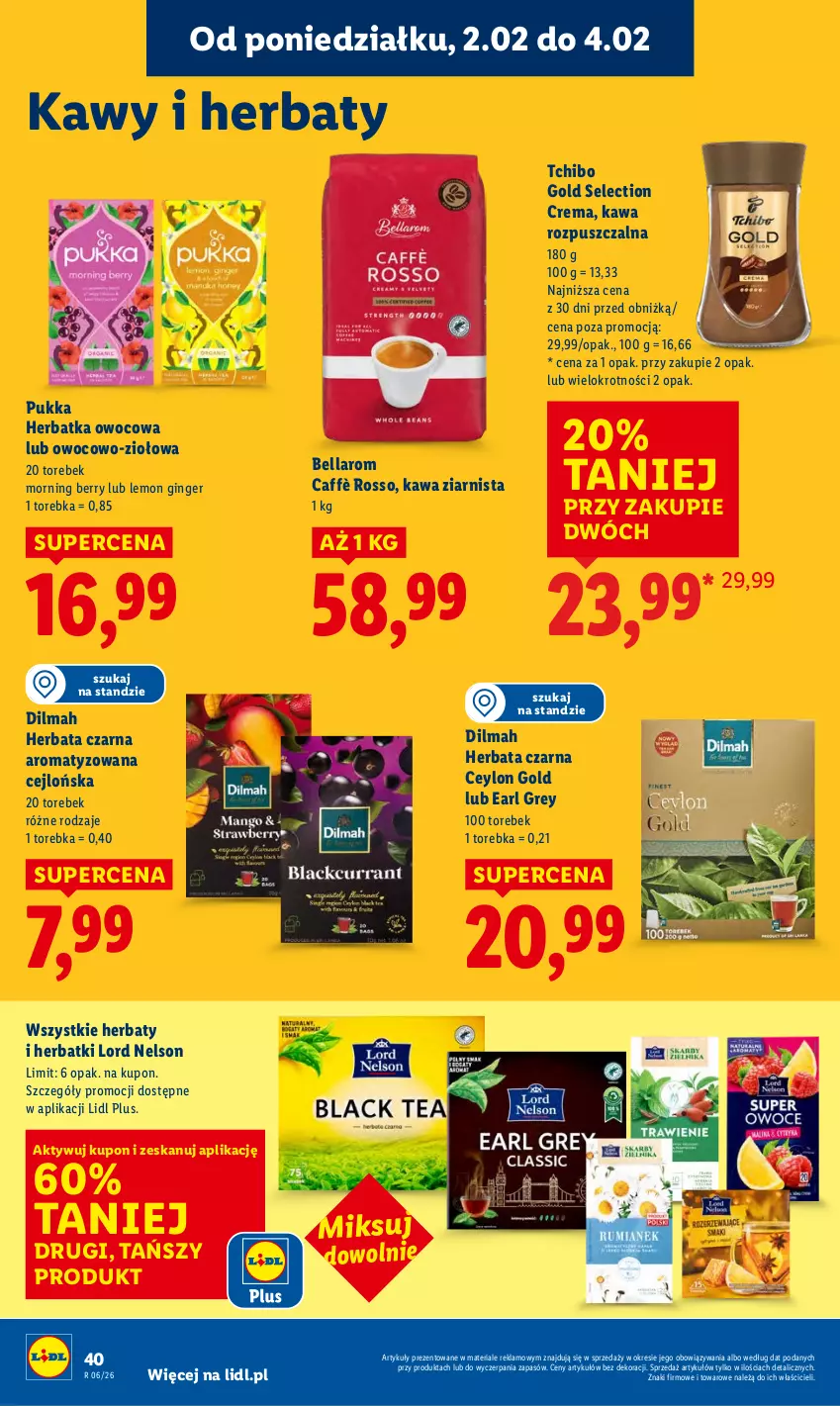 Gazetka promocyjna Lidl - GAZETKA - ważna 02.02 do 04.02.2026 - strona 40 - produkty: Bell, Bella, Dilmah, Earl Grey, Gin, Herbata, Herbata czarna, Kawa, Kawa rozpuszczalna, Kawa ziarnista, Tchibo, Torebka