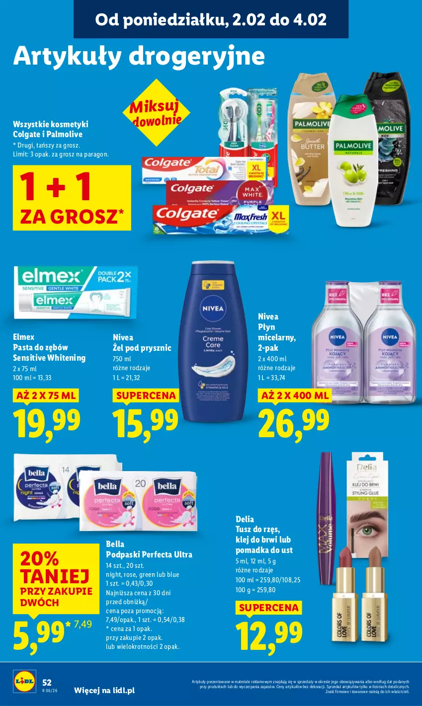 Gazetka promocyjna Lidl - GAZETKA - ważna 02.02 do 04.02.2026 - strona 52 - produkty: Bell, Bella, Colgate, Elmex, Klej, LG, Nivea, Palmolive, Pasta do zębów, Perfecta, Płyn micelarny, Podpaski, Tusz