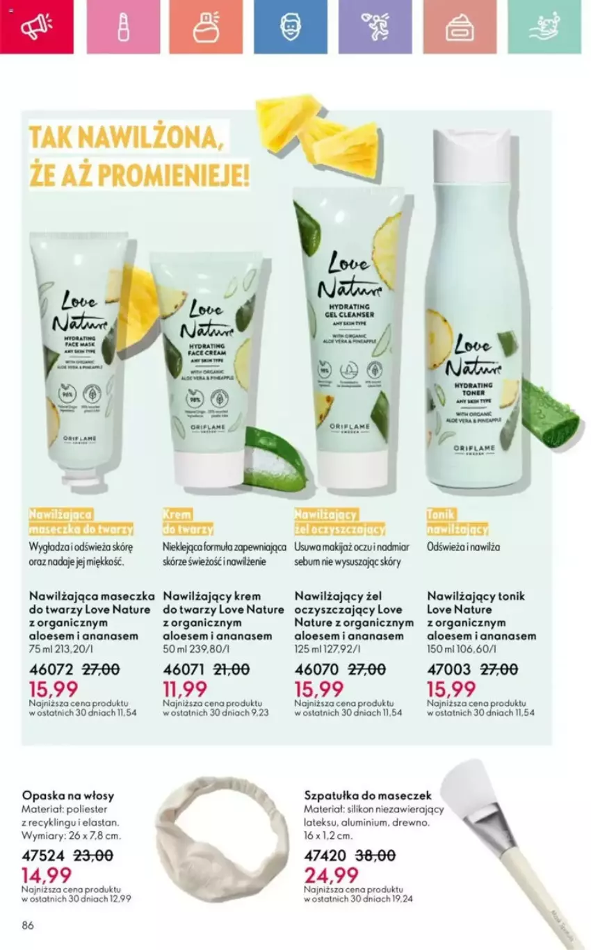 Gazetka promocyjna Oriflame - ważna 25.05 do 14.06.2025 - strona 16 - produkty: Ananas, Klej, Krem do twarzy, Love Nature, Makijaż, Opaska, Oriflame, Szpatułka, Tonik