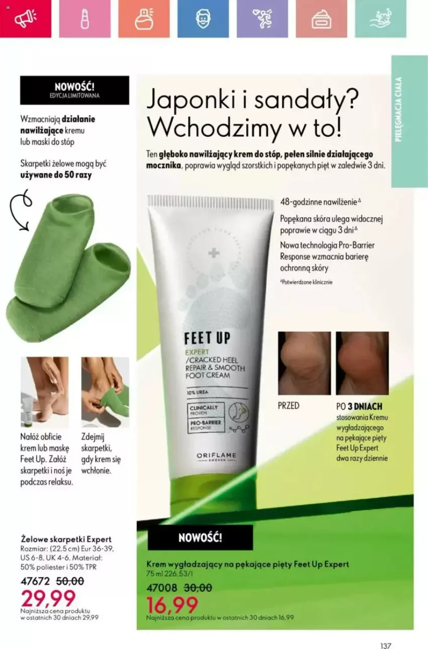Gazetka promocyjna Oriflame - ważna 25.05 do 14.06.2025 - strona 88 - produkty: Feet Up, Karp, Krem do stóp, Krem wygładzający, Oriflame, Owijki, Sandał, Skarpetki
