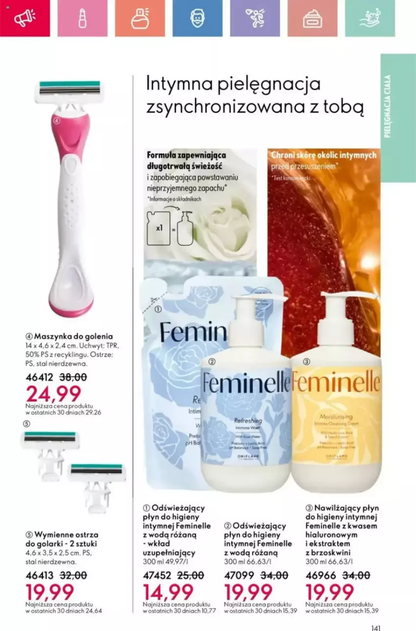 Gazetka promocyjna Oriflame - ważna 25.05 do 14.06.2025 - strona 94 - produkty: Feminelle, Maszynka, Maszynka do golenia, Róża, Szynka