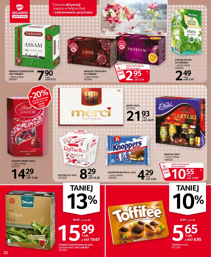 Gazetka promocyjna Selgros - Oferta spożywcza - ważna 11.03 do 24.03.2021 - strona 22 - produkty: Baryłki, Baton, Dilmah, Fa, Herbata, Herbata owocowa, Knoppers, LG, Lindor, Merci, Raffaello, Toffifee