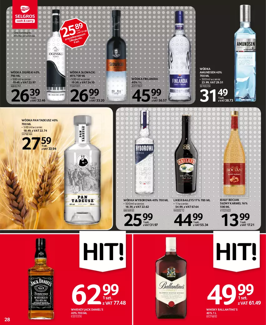 Gazetka promocyjna Selgros - Oferta spożywcza - ważna 11.03 do 24.03.2021 - strona 28 - produkty: Amundsen, Biały Bocian, Finlandia, Likier, Ogiński, Whiskey, Whisky, Wódka, Wyborowa