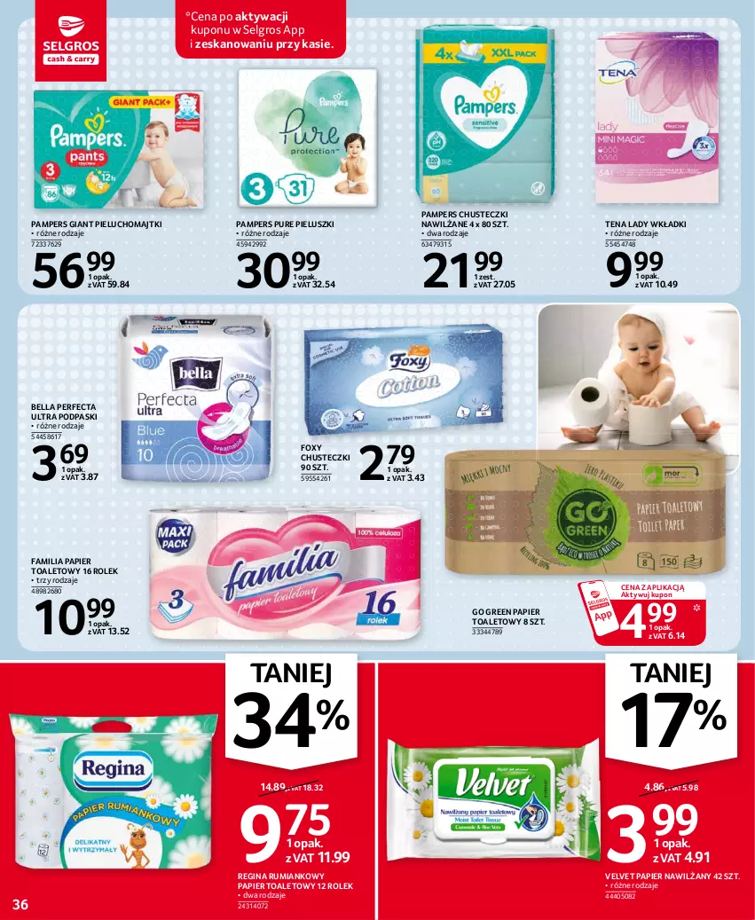 Gazetka promocyjna Selgros - Oferta spożywcza - ważna 11.03 do 24.03.2021 - strona 36 - produkty: Bell, Bella, Chusteczki, Fa, Foxy, Gin, LG, Majtki, Pampers, Papier, Papier toaletowy, Perfecta, Pieluchomajtki, Podpaski, Pur, Rum, Velvet, Wkładki