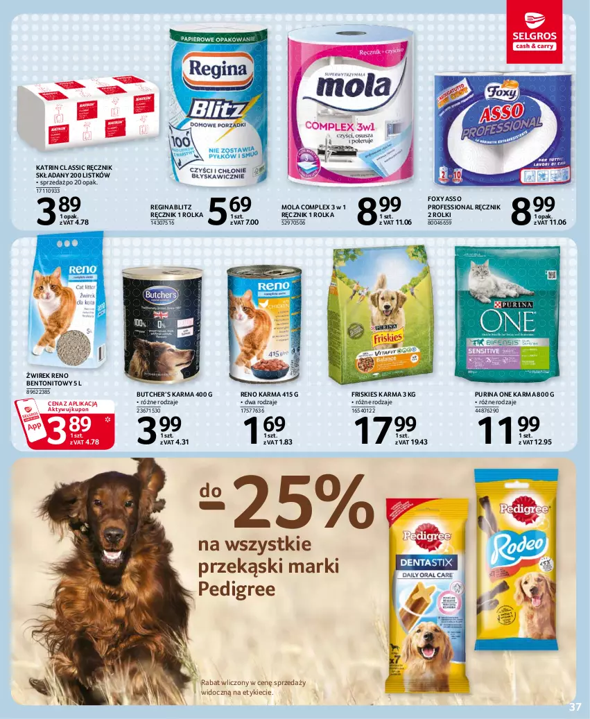 Gazetka promocyjna Selgros - Oferta spożywcza - ważna 11.03 do 24.03.2021 - strona 37 - produkty: Foxy, Friskies, Gin, Mola, Pedigree, Pur, Purina, Ręcznik, Rolki