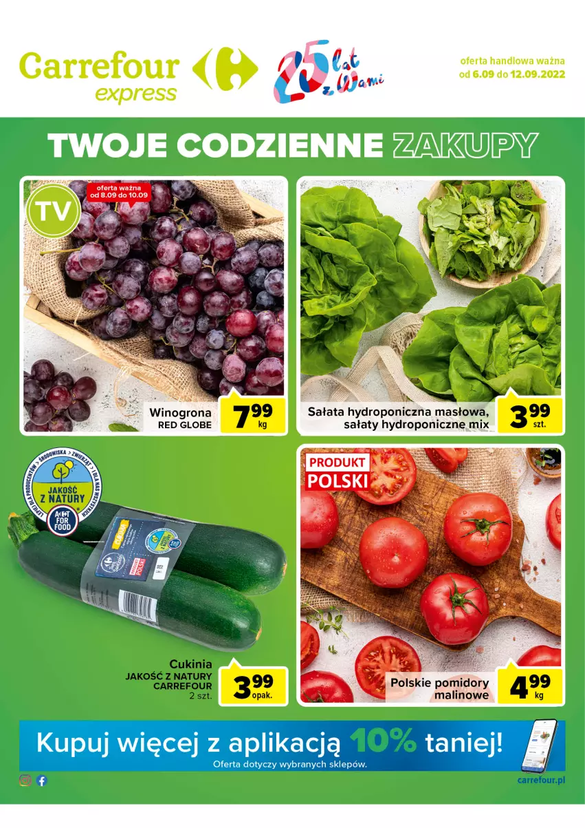 Gazetka promocyjna Carrefour - Gazetka Express - ważna 06.09 do 12.09.2022 - strona 1 - produkty: Masło, Pomidory, Sałat, Wino, Winogrona