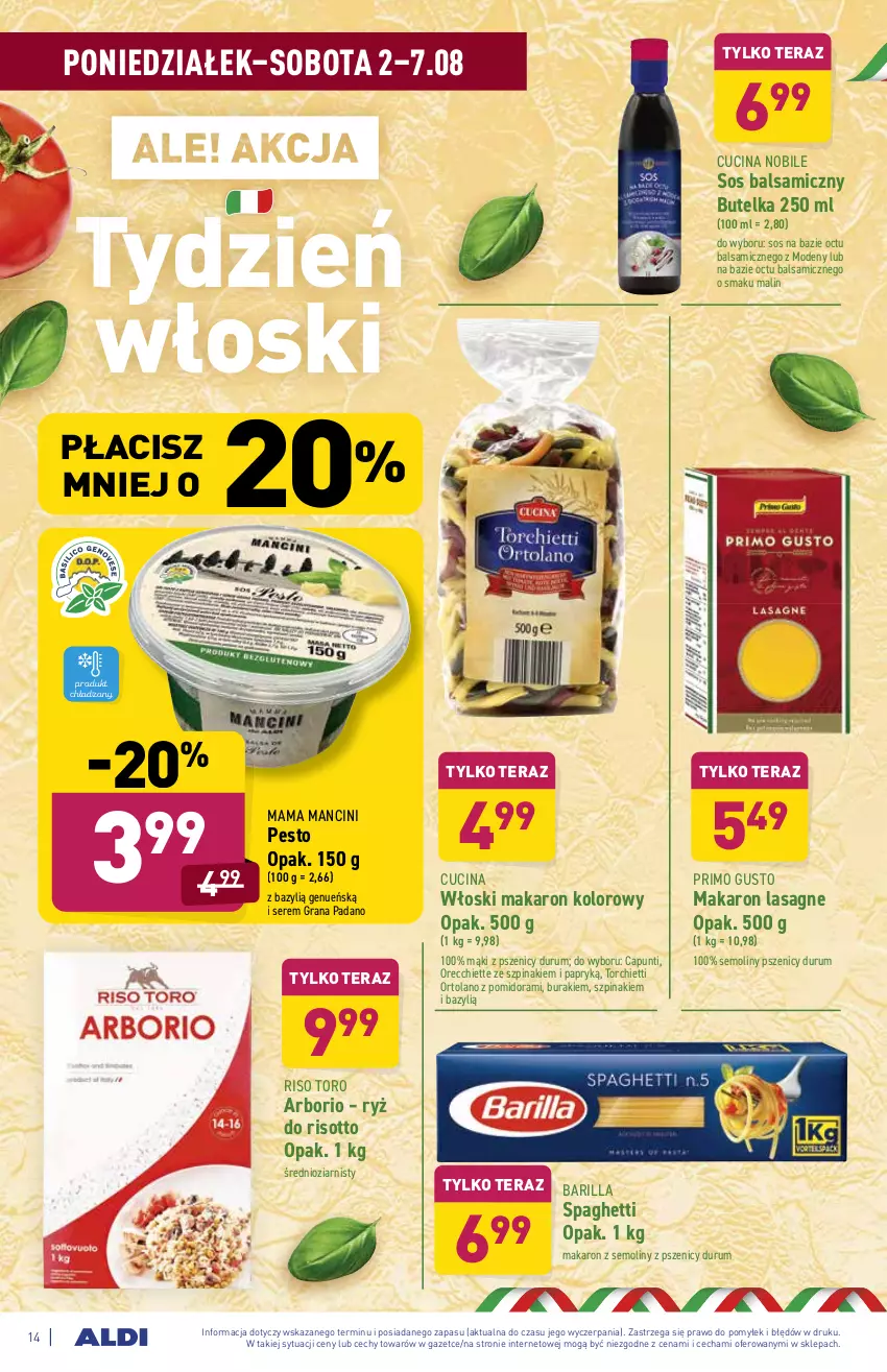 Gazetka promocyjna Aldi - ważna 02.08 do 07.08.2021 - strona 14 - produkty: Barilla, Bazyl, Buraki, Gra, Lasagne, Makaron, Pesto, Rum, Ryż, Ryż do risotto, Ser, Sos, Spaghetti, Szpinak, Tera