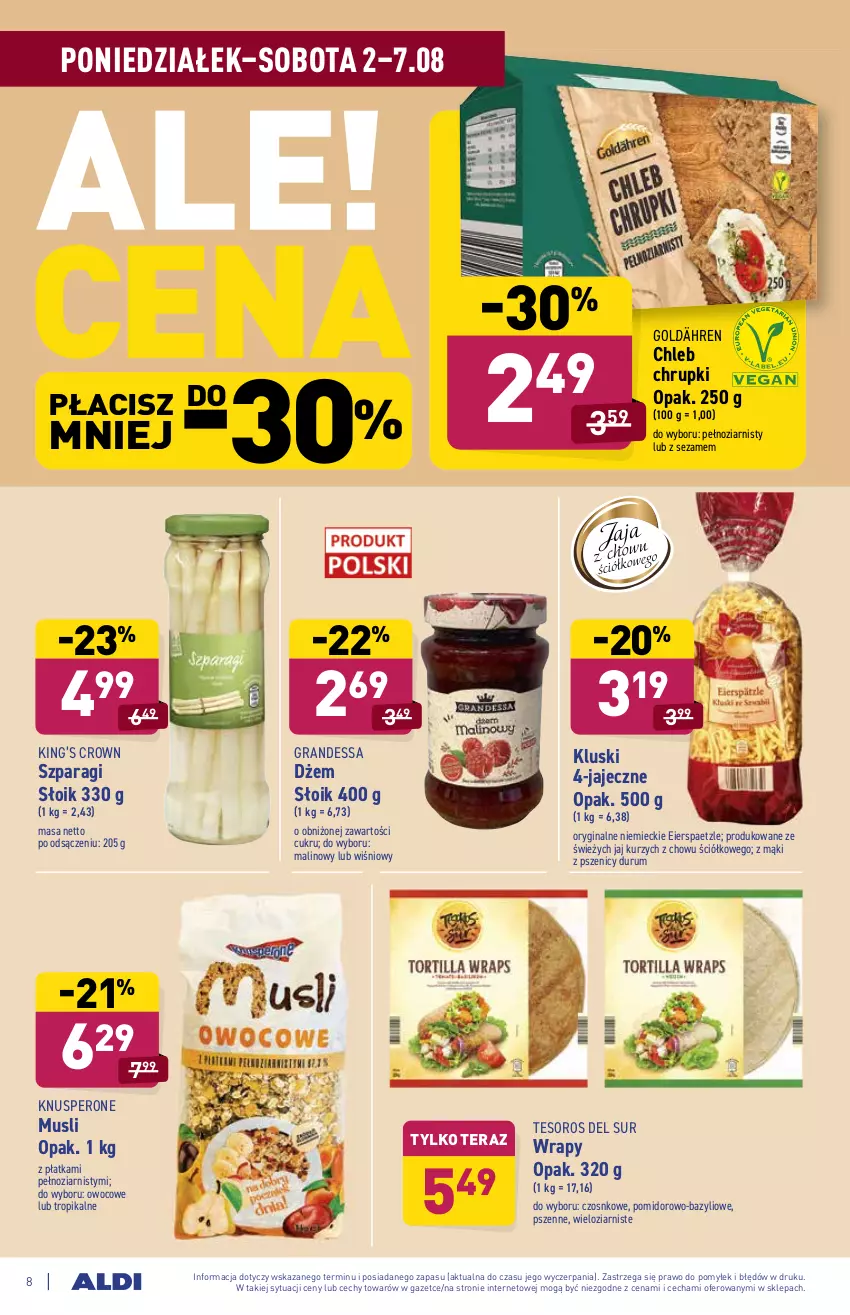 Gazetka promocyjna Aldi - ważna 02.08 do 07.08.2021 - strona 8 - produkty: Bazyl, Chleb, Chrupki, Dżem, Gin, Gra, King’s Crown, Mus, Rum, Sezam, Tera