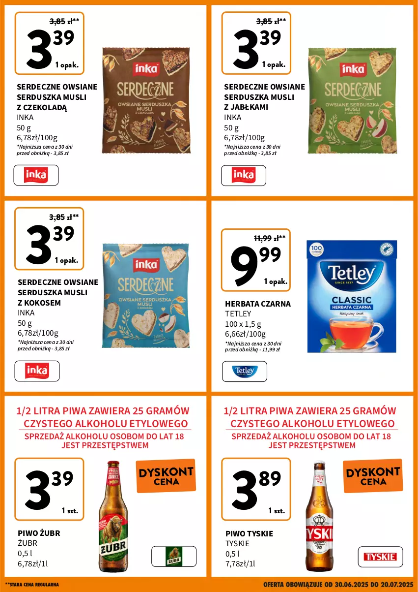 Gazetka promocyjna Intermarche - Nowa Niższa Cena - ważna 30.06 do 20.07.2025 - strona 4 - produkty: Gra, Herbata, Herbata czarna, Inka, Jabłka, Kokos, Mus, Piwa, Piwo, Ser, Tetley, Tyskie