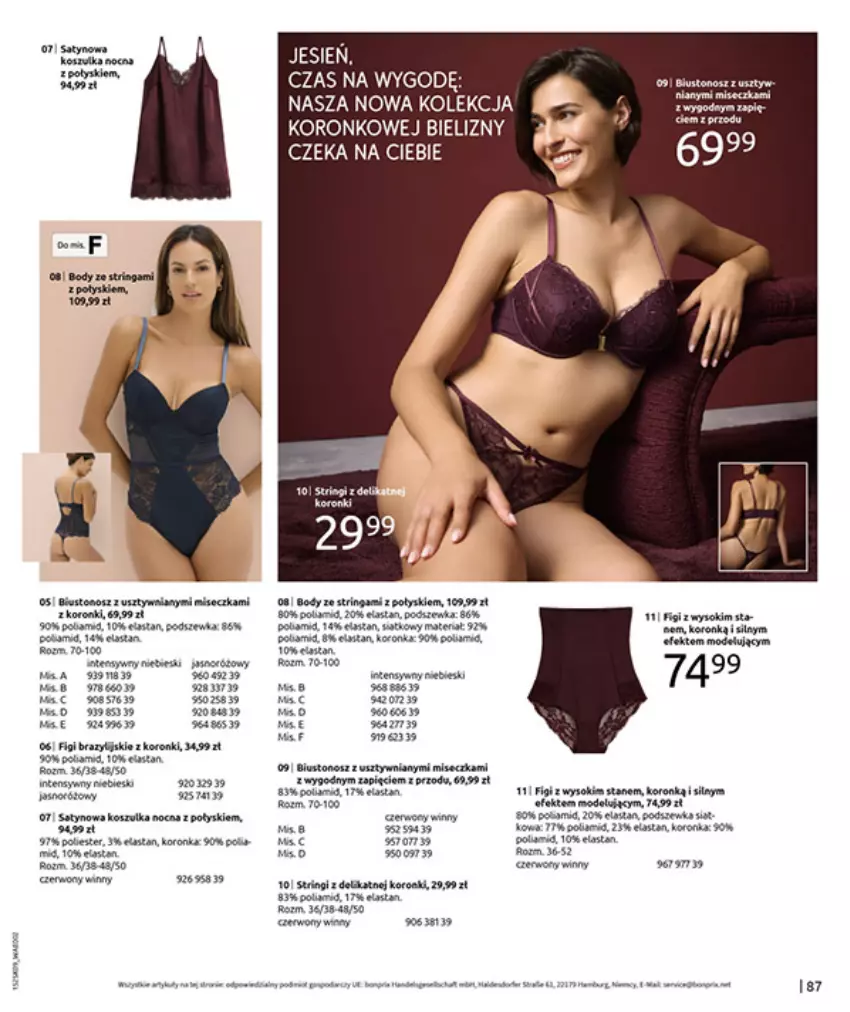 Gazetka promocyjna Bonprix - PRZYTULNY SEZON PRZEJŚCIOWY - ważna 23.09 do 03.11.2025 - strona 89 - produkty: Biustonosz, Body, Fa, Figi, Gra, HP, Miseczka, Rum, Sok, Stringi