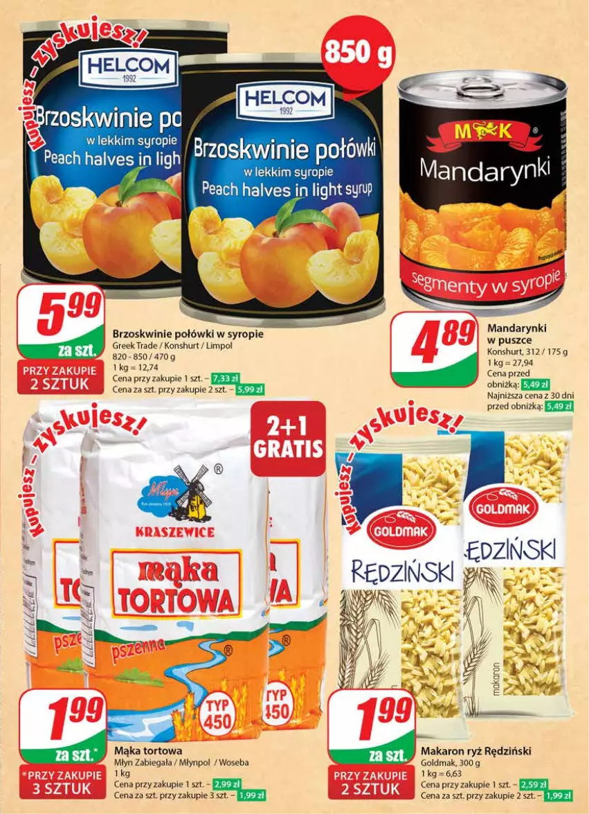 Gazetka promocyjna Dino - Gazetka 25 / 2024 - ważna 19.06 do 25.06.2024 - strona 19 - produkty: Brzoskwinie, HELCOM, Mąka, Mąka tortowa, Makaron, Mandarynki, Młynpol, Ryż, Syrop, Woseba