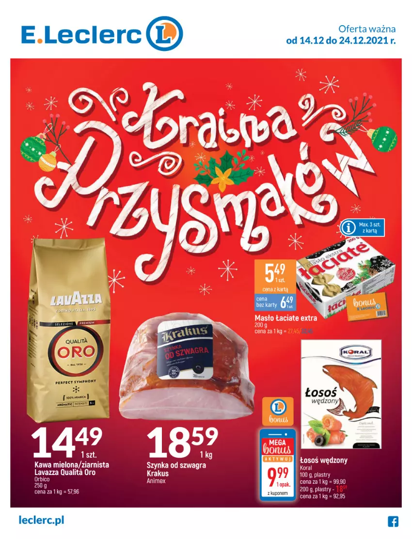 Gazetka promocyjna E Leclerc - ważna 14.12 do 24.12.2021 - strona 1 - produkty: Gra, Kawa, Kawa mielona, Krakus, Lavazza, Szynka