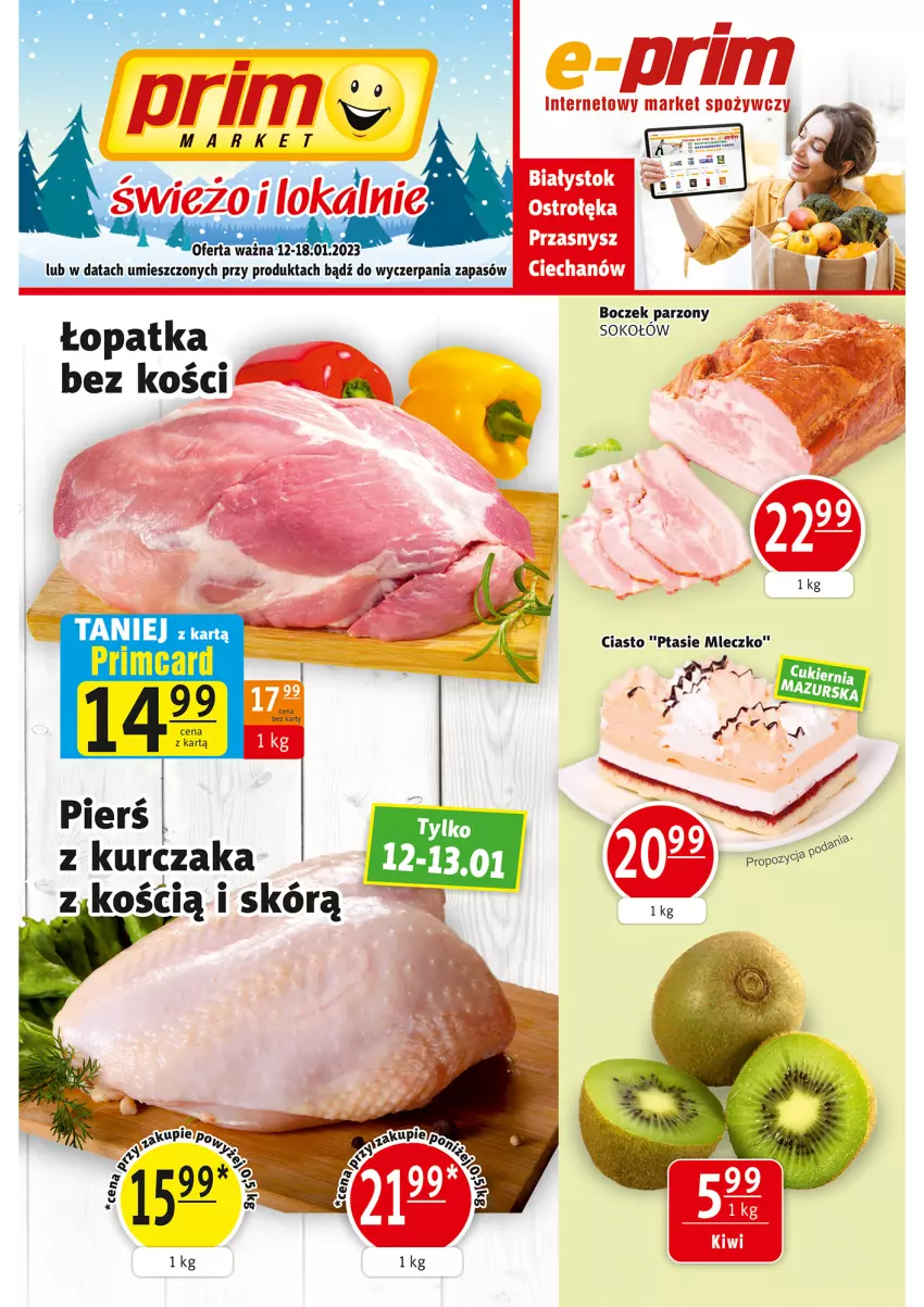 Gazetka promocyjna Prim Market - ważna 12.01 do 18.01.2023 - strona 1 - produkty: Boczek, Kurczak, Sok, Sokołów