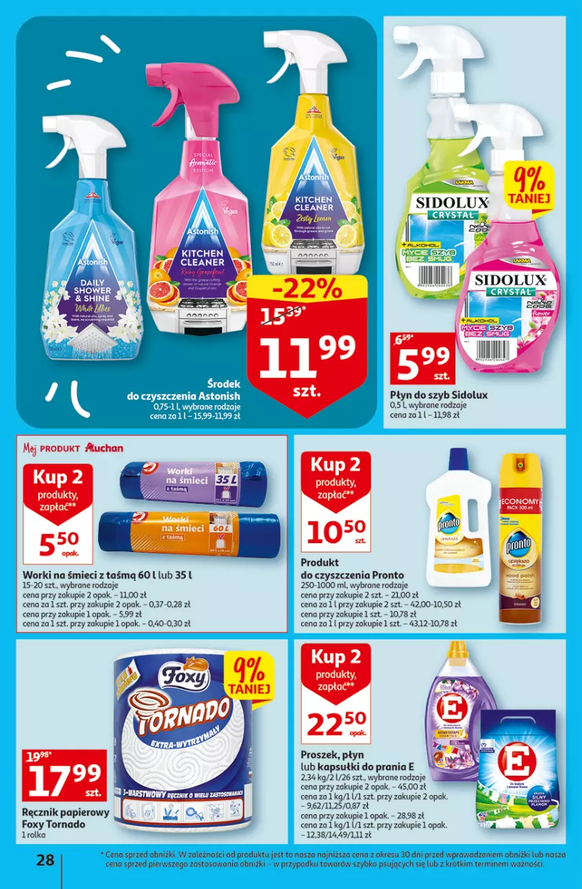 Gazetka promocyjna Auchan - Gazetka Rewelacyjne Wielopaki Hipermarket Auchan - ważna 23.02 do 01.03.2023 - strona 28 - produkty: Foxy, Kapsułki do prania, O nas, Papier, Płyn do szyb, Pronto, Ręcznik, Sidolux, Worki na śmiec, Worki na śmieci