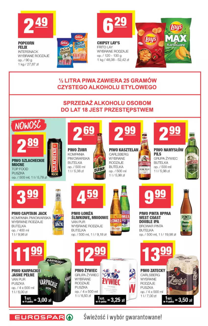 Gazetka promocyjna Spar - EuroSpar - ważna 16.11 do 26.11.2025 - strona 14 - produkty: Carlsberg, Chipsy, Felix, Kasztelan, Namysłów, Piwo, Popcorn, Pur, Top