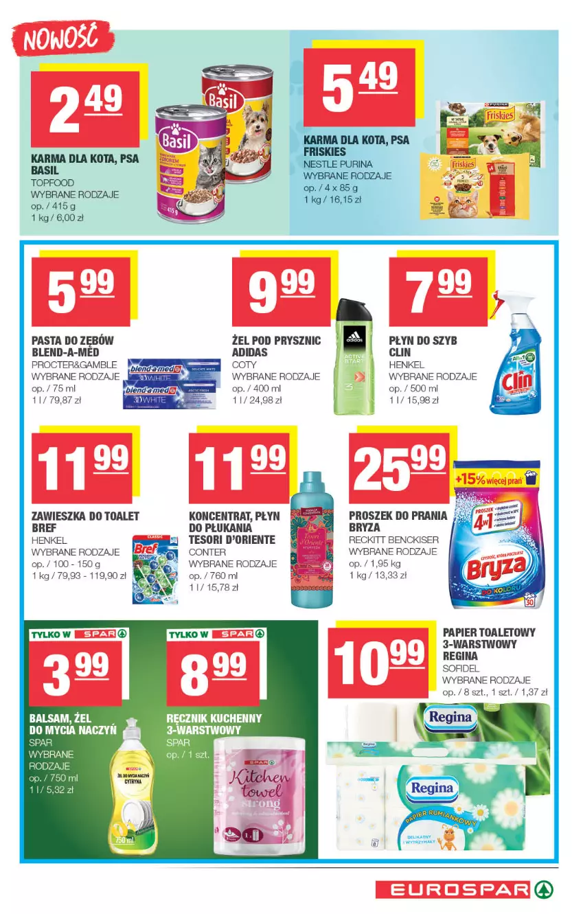Gazetka promocyjna Spar - EuroSpar - ważna 16.11 do 26.11.2025 - strona 15 - produkty: Adidas, Blend-a-Med, Bref, Bryza, Clin, Gin, Papier, Papier toaletowy, Pasta do zębów, Płyn do szyb, Ręcznik, Ręcznik kuchenny, Ser, Top