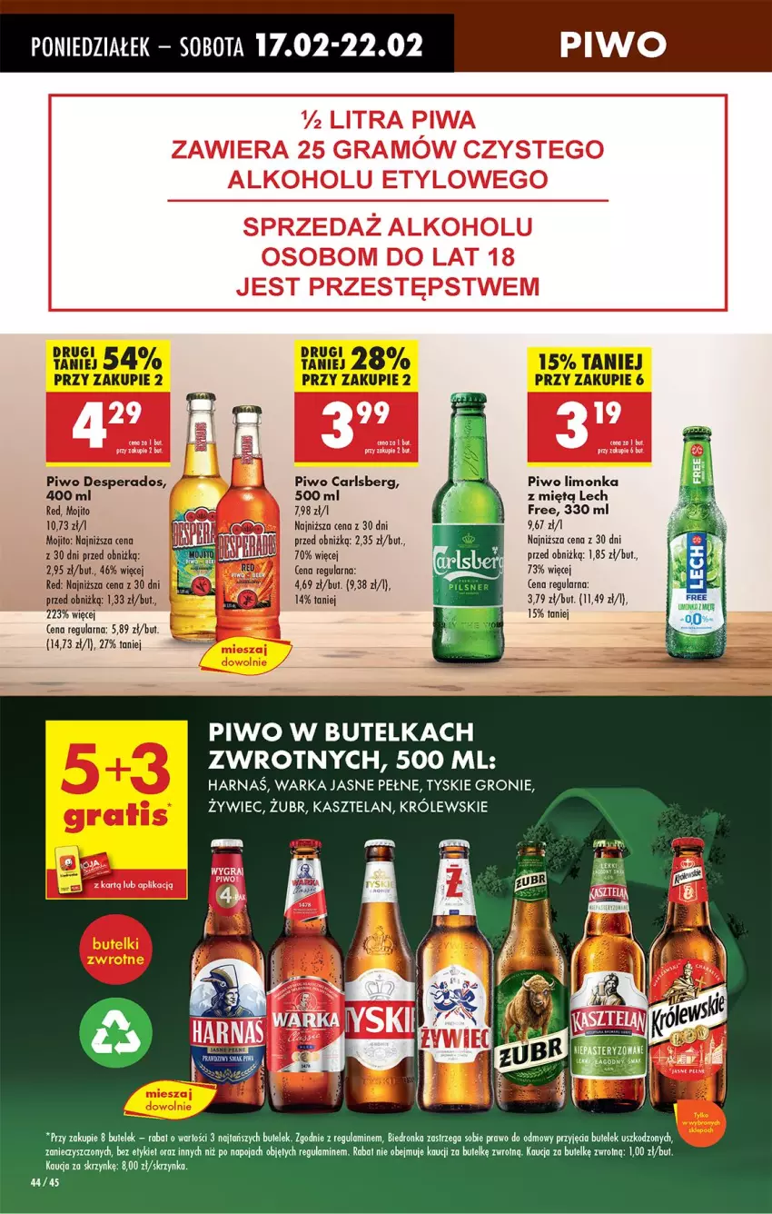 Gazetka promocyjna Biedronka - Od Poniedziałku - ważna 17.02 do 22.02.2025 - strona 58 - produkty: Carlsberg, Desperados, Harnaś, Kasztelan, Królewski, Limonka, Piwo, Tyskie, Warka