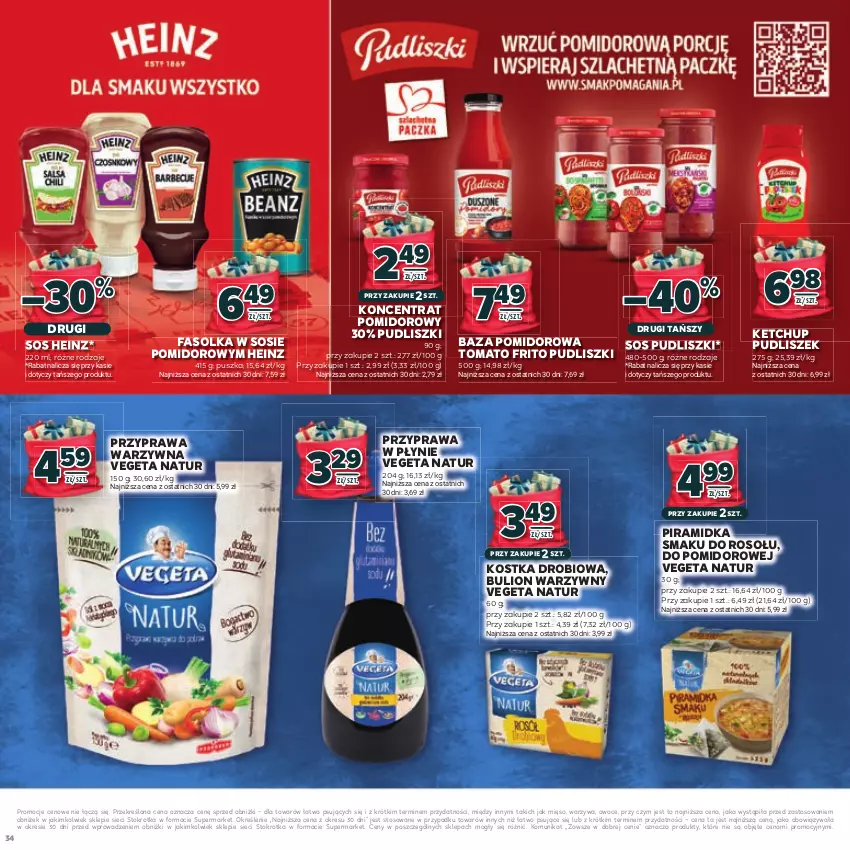 Gazetka promocyjna Stokrotka - Katalog Mikołajki! - ważna 20.11 do 10.12.2025 - strona 34 - produkty: Bulion, Fa, Heinz, Ketchup, Koncentrat pomidorowy, Lion, Mięso, Owoce, Piramidka smaku, Przyprawa w płynie, Pudliszki, Sos, Vegeta, Vegeta Natur, Warzywa