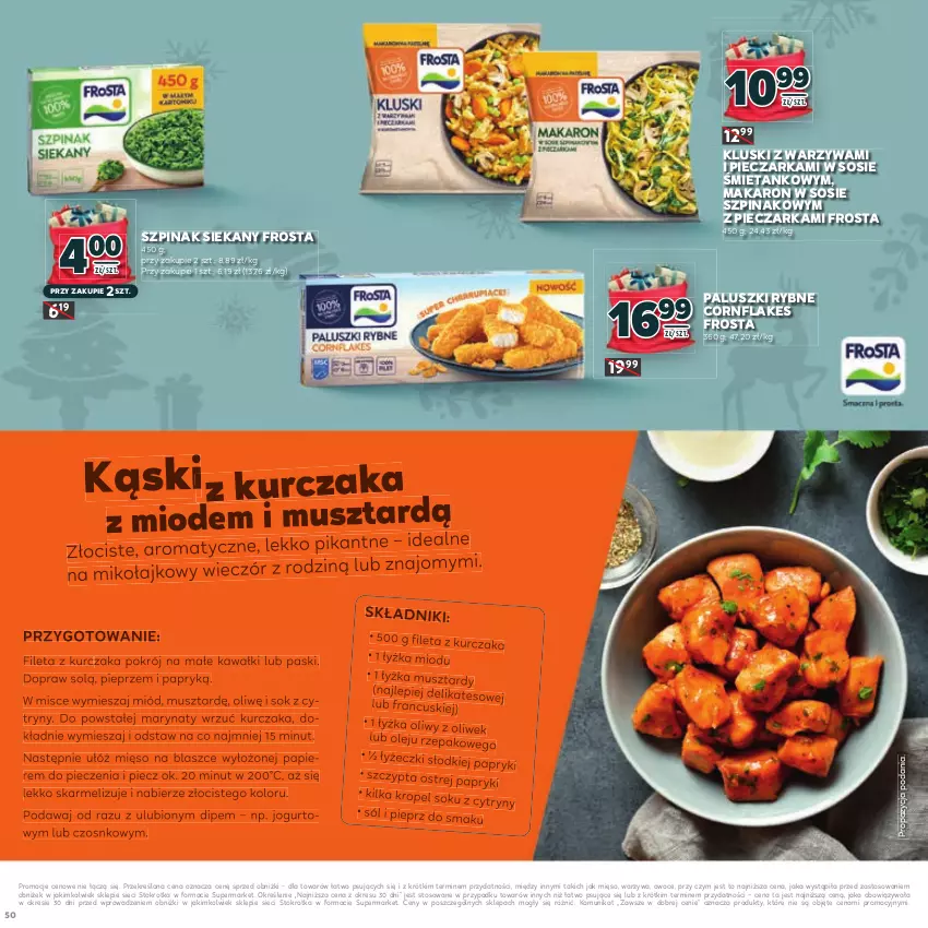 Gazetka promocyjna Stokrotka - Katalog Mikołajki! - ważna 20.11 do 10.12.2025 - strona 50 - produkty: Cytryny, Frosta, Jogurt, Kawa, Kurczak, Makaron, Mięso, Miód, Mus, Olej, Owoce, Paluszki rybne, Papier, Piec, Pieczarka, Pieprz, Sok, Sól, Sos, Szpinak, Warzywa