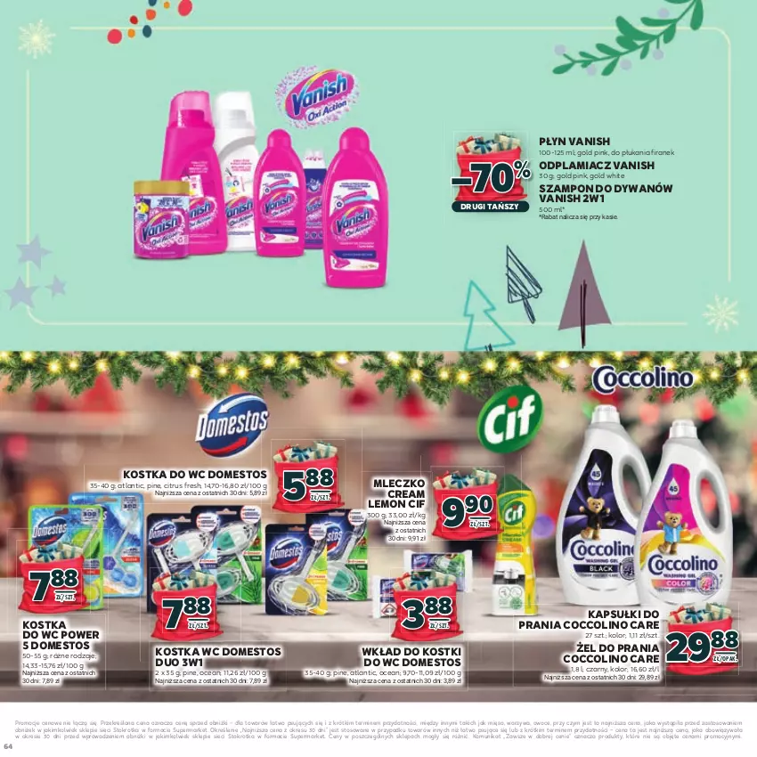 Gazetka promocyjna Stokrotka - Katalog Mikołajki! - ważna 20.11 do 10.12.2025 - strona 64 - produkty: Cif, Coccolino, Domestos, Dywan, Kapsułki do prania, Kostka do wc, Mięso, Mleczko, Odplamiacz, Owoce, Szampon, Vanish, Warzywa