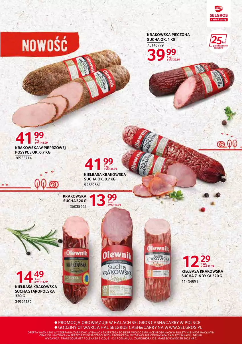 Gazetka promocyjna Selgros - Katalog Markowe Produkty - ważna 31.03 do 06.04.2022 - strona 15 - produkty: Cień, Fa, Kiełbasa, Kiełbasa krakowska, LG, Piec, Pieprz, Tran