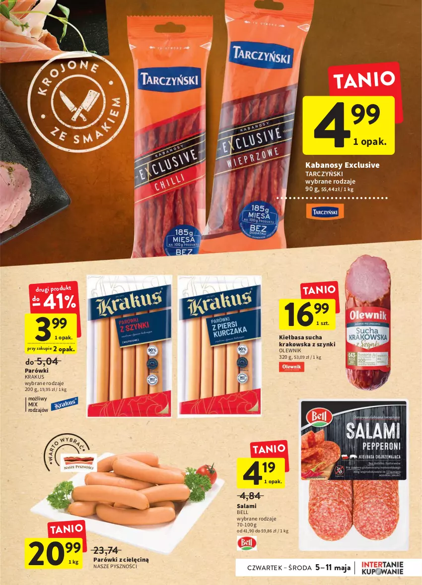 Gazetka promocyjna Intermarche - ważna 05.05 do 11.06.2022 - strona 19 - produkty: Bell, Kabanos, Kiełbasa, Krakus, Olewnik, Parówki, Salami, Tarczyński