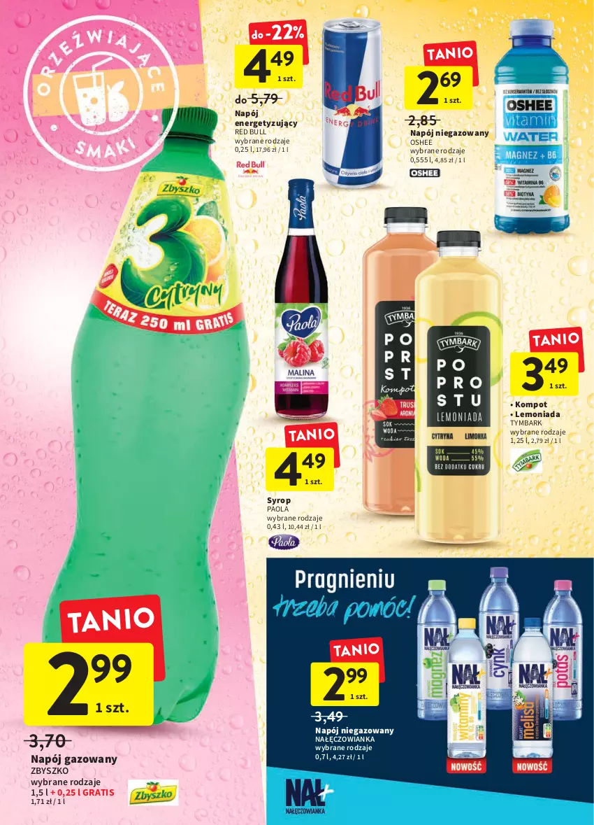 Gazetka promocyjna Intermarche - ważna 05.05 do 11.06.2022 - strona 30 - produkty: Gra, Lemoniada, Nałęczowianka, Napój, Napój gazowany, Napój niegazowany, Oshee, Paola, Red Bull, Syrop, Tymbark