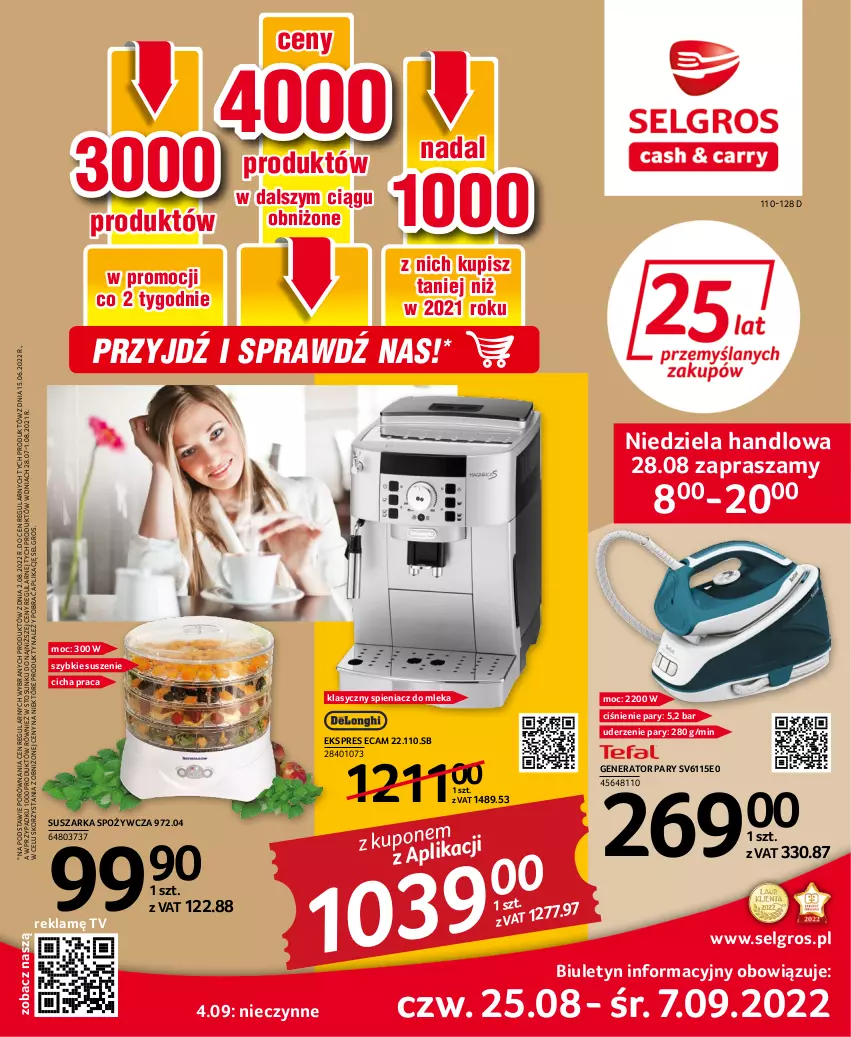 Gazetka promocyjna Selgros - Oferta przemysłowa - ważna 25.08 do 07.09.2022 - strona 1 - produkty: Generator pary, LG, Por, Suszarka