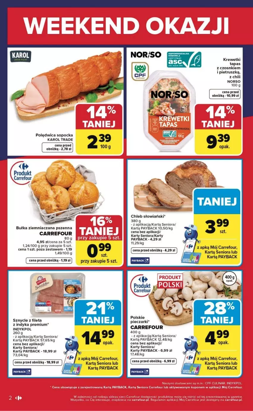 Gazetka promocyjna Carrefour - Gazetka Weekend okazji już od czwartku! - ważna 16.04 do 18.04.2026 - strona 2 - produkty: Bułka, Chleb, Fa, Krewetki, LG, Piec, Polędwica