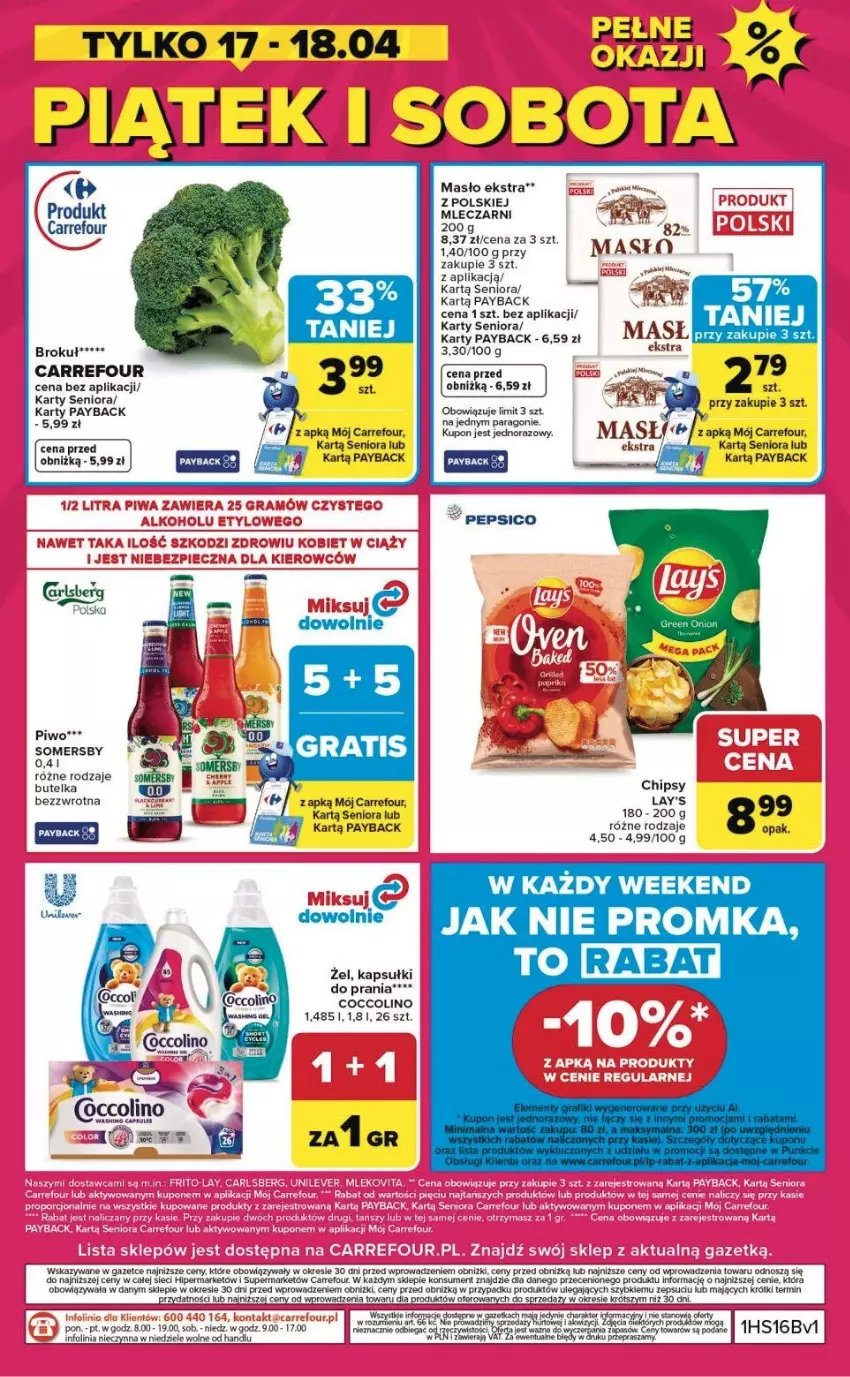 Gazetka promocyjna Carrefour - Gazetka Weekend okazji już od czwartku! - ważna 16.04 do 18.04.2026 - strona 8 - produkty: Chipsy, Coccolino, Fa, Kapsułki do prania, Masło, Piwo, Somersby, Taca