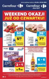 Gazetka promocyjna Carrefour - Gazetka Weekend okazji już od czwartku! - Gazetka - ważna od 18.04 do 18.04.2026 - strona 1 - produkty: Piwa, Kurczak, Truskawki, Desperados, Czekolada, Figi, Gala, K2, Fa
