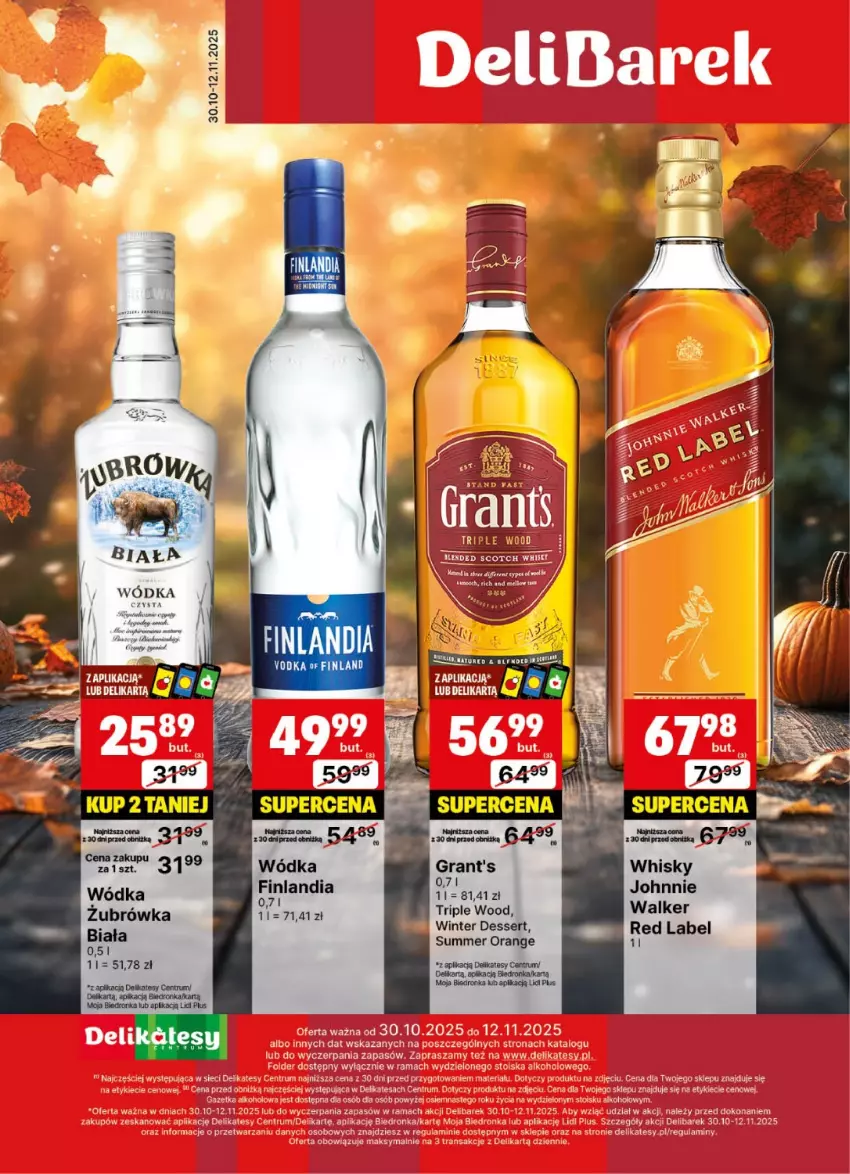 Gazetka promocyjna Delikatesy Centrum - Delibarek DC44-DC45 - ważna 30.10 do 12.11.2025 - strona 1 - produkty: Finlandia, Gra, Rum, Whisky, Wódka