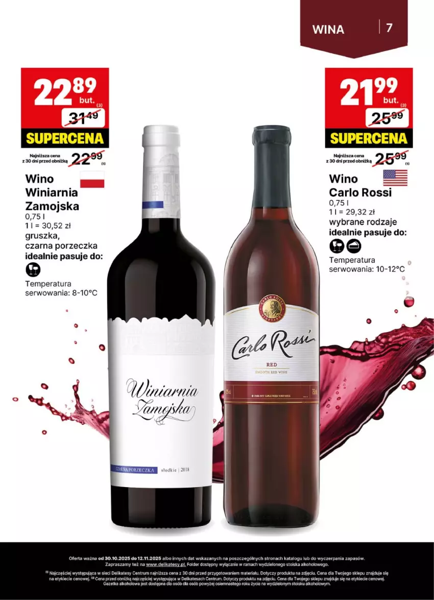 Gazetka promocyjna Delikatesy Centrum - Delibarek DC44-DC45 - ważna 30.10 do 12.11.2025 - strona 7 - produkty: Carlo Rossi, Por, Ser, Winiarnia Zamojska, Wino
