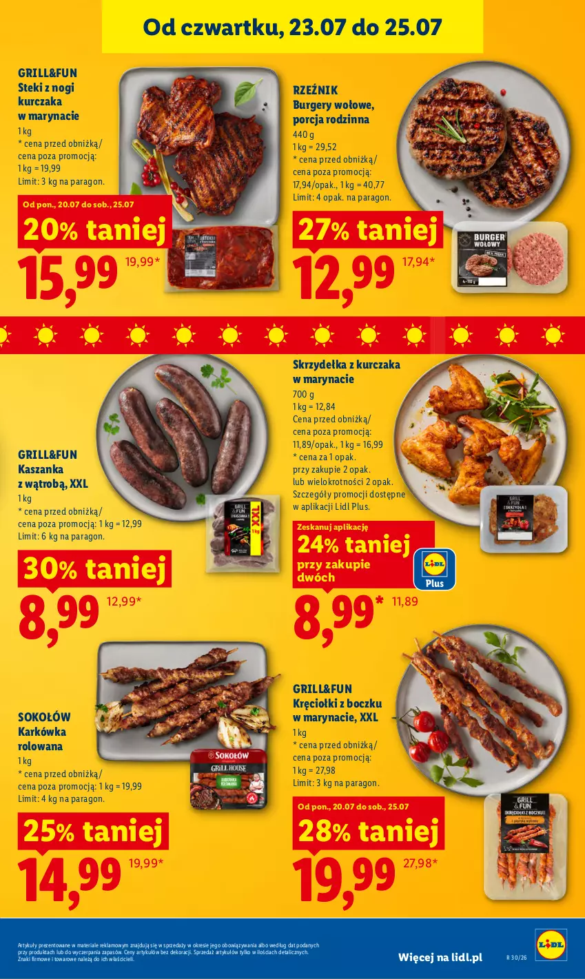 Gazetka promocyjna Lidl - Gazetka ważna od 23.07. do 25.07. - ważna 23.07 do 25.07.2026 - strona 61 - produkty: Burger, Grill, Kasza, Kaszanka, Kurczak, Por, Skrzydełka z kurczaka, Sok, Sokołów, Stek